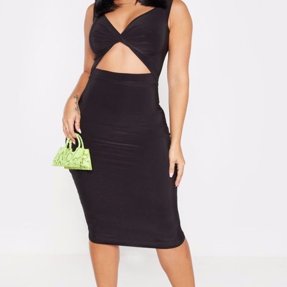 Black Twist Front Cut Out Midi Dress - Picture 2 of 4